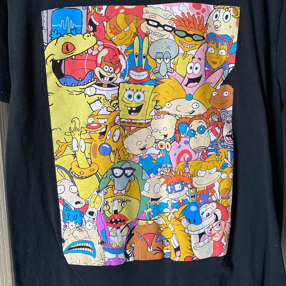 All Nickelodeon Cartoon Characters Black Graphic T Shirt - Picture 2 of 5